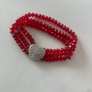 Crystal Heart Red Beaded Bracelet